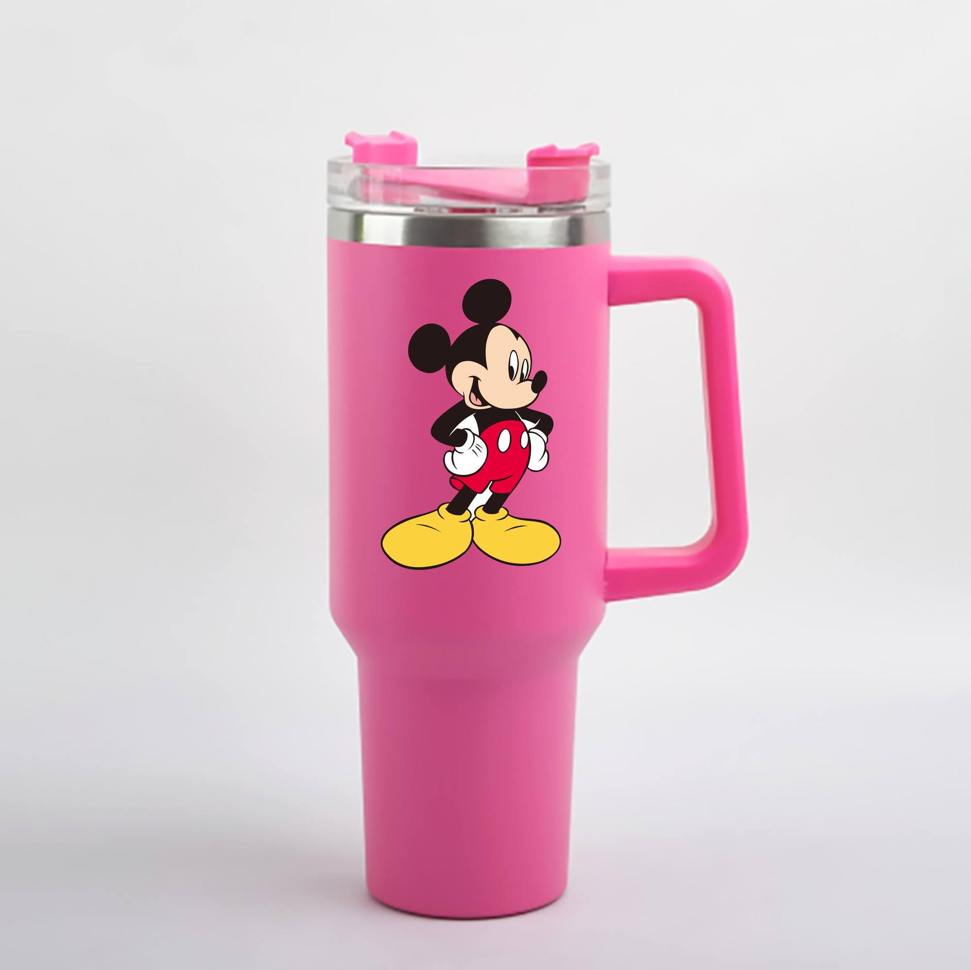 （画像用） ミッキーマウス Mickey Mouse 1200mL車用タンブラー - クリスタルステッカー（プラスチックストロー付き）